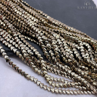 4 мм, Гематин имитация сердце объемное темное золото