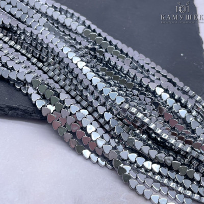 4 мм, Гематин имитация сердце плоское темное серебро