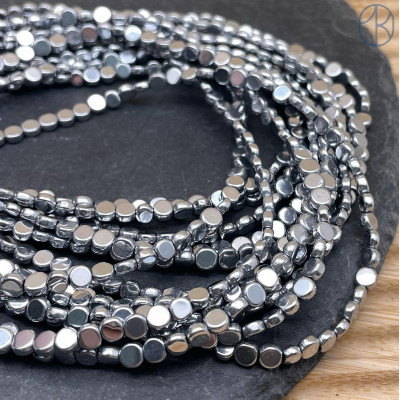 4 мм Гематин круг плоский имитация, цвет темное серебро