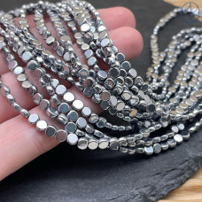 4 мм Гематин круг плоский имитация, цвет темное серебро