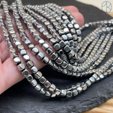 4 мм Гематин, куб округленные стороны, темное серебро имитация