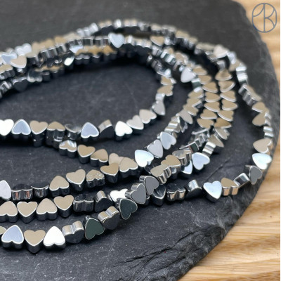 4 мм Гематин, темное серебро, сердце отверстие поперек имитация