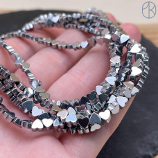 4 мм Гематин, темное серебро, сердце отверстие поперек имитация