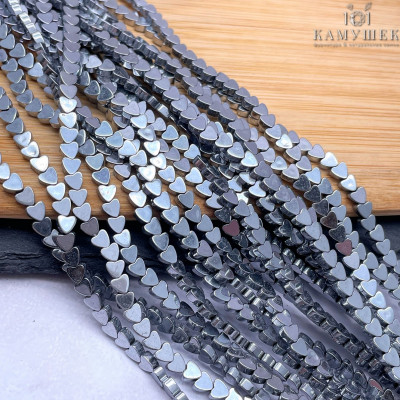 4мм Гематин, цвет темное серебро, сердце плоское имитация 