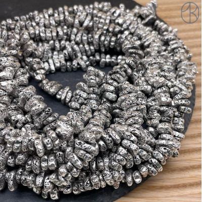 6-11 мм Гематин сколы шлифованные пористые, светлое серебро, имитация