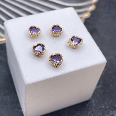 6,5*8 мм,Подвеска сердце мини фиолетовый циркон, цвет золото 