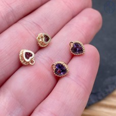 6,5*8 мм,Подвеска сердце мини фиолетовый циркон, цвет золото 