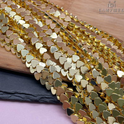6 мм Гематин, цвет светлое золото, сердце плоское имитация 