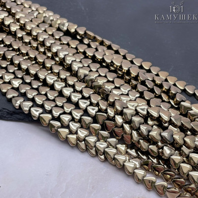 6 мм, Гематин имитация сердце объемное темное золото 