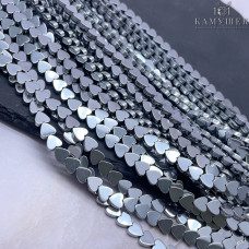 6 мм, Гематин имитация сердце плоское темное серебро