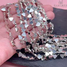 6 мм, Гематин имитация сердце поперек светлое серебро