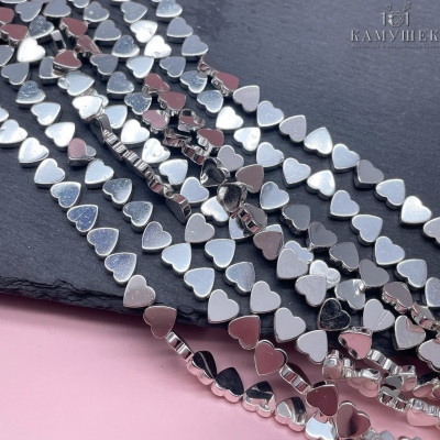 6 мм, Гематин имитация сердце поперек светлое серебро