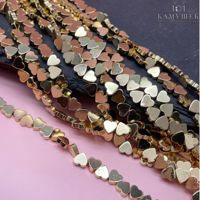 6 мм, Гематин имитация сердце поперек светлое золото