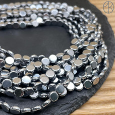 6 мм Гематин круг плоский имитация, цвет темное серебро