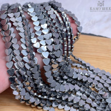 6мм Гематин, цвет темное серебро, сердце плоское имитация 