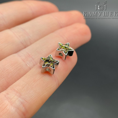 8 мм Цвет серебро, Бусина звезда фиолетово-золотая