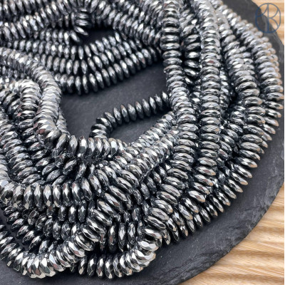 8х3 мм, Гематин имитация рондель огранка темное серебро