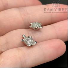 9*11,5мм, Бусина черепаха с цирконами,цвет серебро 