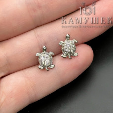 9*11,5мм, Бусина черепаха с цирконами,цвет серебро 