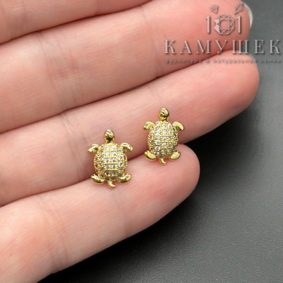 9*11,5мм, Бусина черепаха с цирконами,цвет золото 