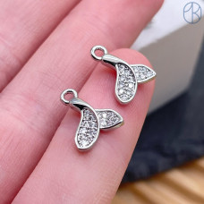 9,3*9,7 мм, цвет серебро, Подвеска Хвост кита цирконы 