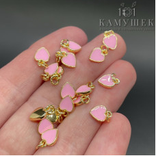 9*6,5мм Подвеска сердце розовая эмаль, цвет золото