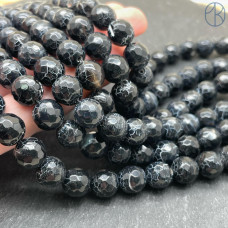 Агат Кракле черный мелкая огранка (128 граней) 10 мм