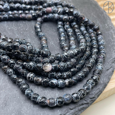 Агат Кракле черный мелкая огранка (128 граней) 6 мм