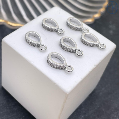 Бейл капля цирконы разъемное кольцо, цвет серебро 12х6 мм