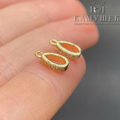 Бейл капля цирконы разъемное кольцо, цвет золото 12х6 мм 