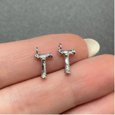 Буква веточка T, цвет серебро 12 мм