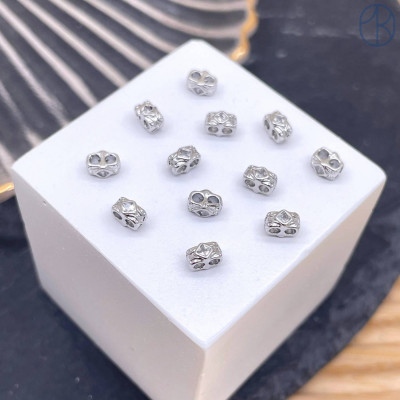 Бусина 2 ряда циркон, цвет серебро 5 мм 