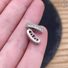 Бусина 2 ряда цирконы, цвет серебро 14 мм 