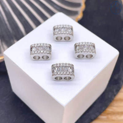 Бусина 2 ряда цирконы, цвет серебро 14 мм 