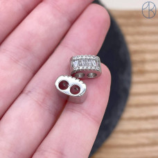 Бусина 2 ряда цирконы, цвет серебро 14 мм 