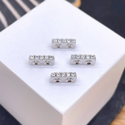 Бусина 2 ряда цирконы, цвет серебро 9 мм 