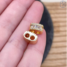 Бусина 2 ряда цирконы, цвет золоото 14 мм 