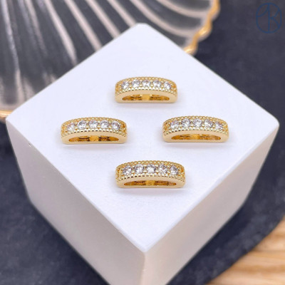 Бусина 2 ряда цирконы, цвет золото 14 мм 