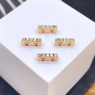 Бусина 2 ряда цирконы, цвет золото 9 мм 