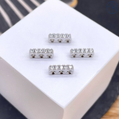 Бусина 3 ряда цирконы, цвет серебро 10 мм 