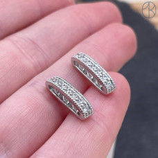 Бусина 3 ряда цирконы, цвет серебро 16х4 мм 