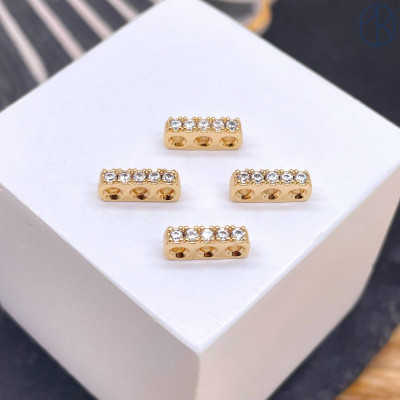 Бусина 3 ряда цирконы, цвет золото 10 мм 