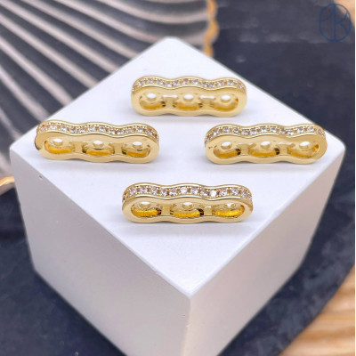 Бусина 3 ряда цирконы, цвет золото 19х7 мм