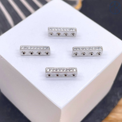 Бусина 4 ряда цирконы, цвет серебро 12 мм 