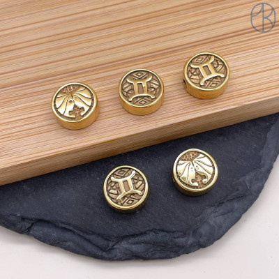 Бусина Близнецы сталь, цвет золото 10 мм