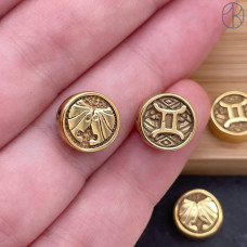 Бусина Близнецы сталь, цвет золото 10 мм