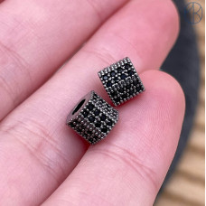 Бусина цилиндр черные цирконы, цвет черный 5х6 мм 