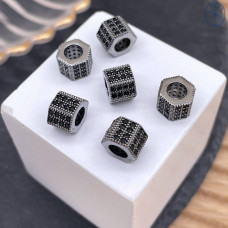 Бусина цилиндр черные цирконы, цвет черный 6х8 мм 