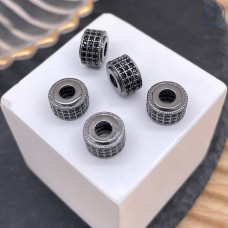 Бусина цилиндр черные цирконы, цвет черный 9х5 мм 