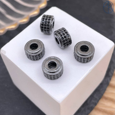 Бусина цилиндр черные цирконы, цвет черный 9х5 мм 